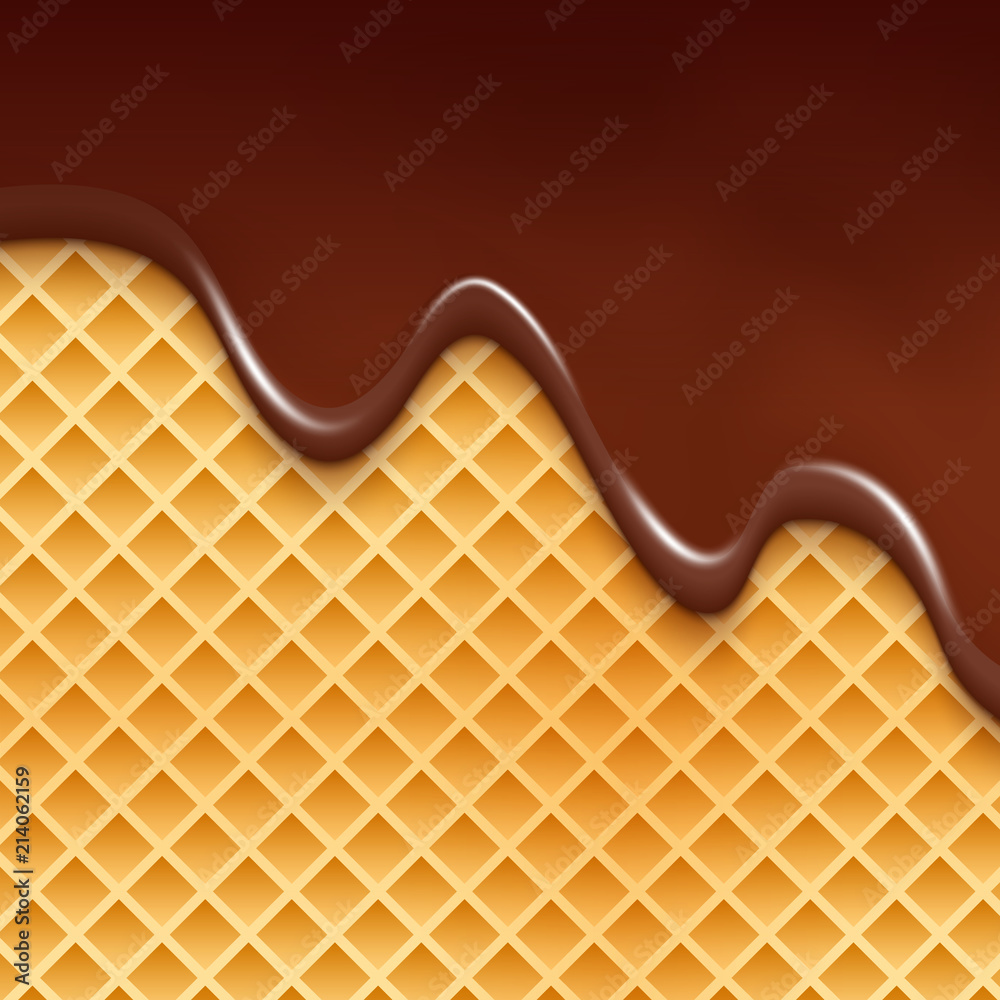 Wafer and flowing chocolate background. Waffle texture sweet dessert ...