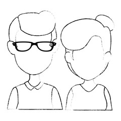 Sticker - young couple avatars characters vector illustration design