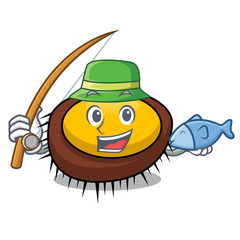 Wall Mural - Fishing sea urchin mascot cartoon