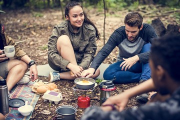 Poster - Friends camping in the forest together