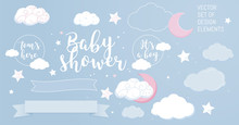 Cute Design Elements For Baby Shower Invotation And Party.