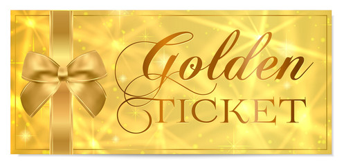 Wall Mural - Golden ticket, Gift Certificate / Gift Voucher vector template design with star golden background. Useful for Coupon, any festival, party, cinema, event, entertainment show, concert