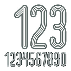 Poster - Set of stylish disco vector digits, modern numerals collection. Funky tall numerals from 0 to 9 best for use in poster art. Made with geometric parallel triple lines.