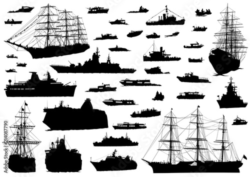 Cuadros en Lienzo Silhouette of retro ship on white background