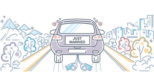 Sticker - Honeymoon - colorful line design style illustration