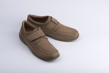 Beige men's summer leather shoes - slippers