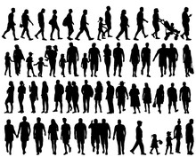 Vector, Isolated, Set Of Silhouettes People Go, Collection
