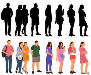 vector, isolated, set of people go, flat style, collection