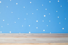 Empty Wooden Table On The Blue Sky Kids Background