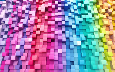 Fototapete - 3D rendering abstract background colorful cubes wall