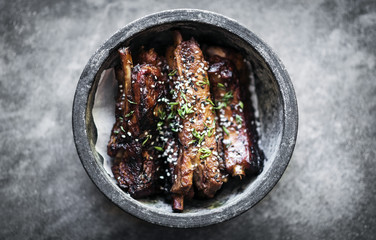 Wall Mural - asian style barbeque spicy pork ribs with sweet soy sauce