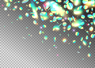 Wall Mural - rainbow holographic effect background with glitter, neon, light foil particles. iridescent round sha