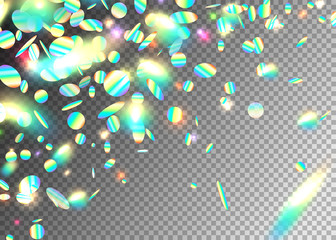 Wall Mural - rainbow holographic effect background with glitter, neon, light foil particles. iridescent round sha