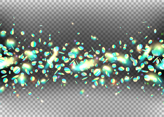 Wall Mural - holographic rainbow effect background with glitter, neon, light foil particles. iridescent elements 