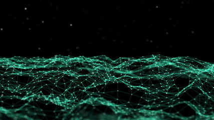 Fototapete - Network connection dots and lines. Technology background. Plexus. Big data background. Green. 3d rendering.