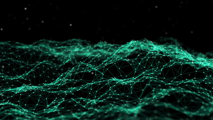 Fototapete - Network connection dots and lines. Technology background. Plexus. Big data background. Green. 3d rendering.