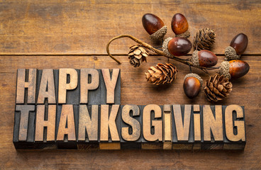 Wall Mural - happy thanksgiving in wood type