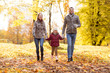 © Syda Productions - family, season and people concept - happy mother, father and little daughter walking at autumn park