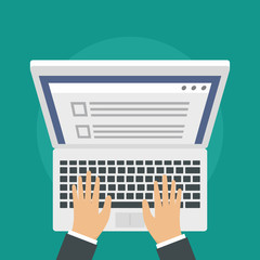 Poster - laptop online vote background. flat illustration of laptop online vote vector background for web des