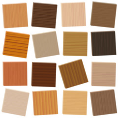 Poster - Wood samples. Loosely arranged parquetry types. Wooden plates with different, textures from various trees to choose - 3d decor models - vector on white background.