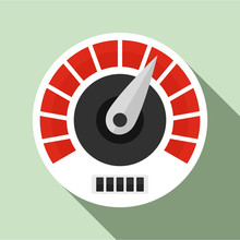 Red White Speedometer Icon. Flat Illustration Of Red White Speedometer Vector Icon For Web Design