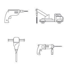 Poster - drilling machine rig electric icons set. outline illustration of 4 drilling machine rig electric vec