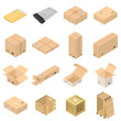 Parcel packaging delivery box poste icons set. Isometric illustration of 16 parcel packaging delivery box poste vector icons for web