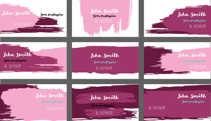 Purple, Blue Paint Shop Business Cards Template. Vector Artistic Corporate Identity Texture. Brushstroke Smears Business Cards Template Set. Future Hipster Banner, Ads Horizontal Cute Cool Prints.