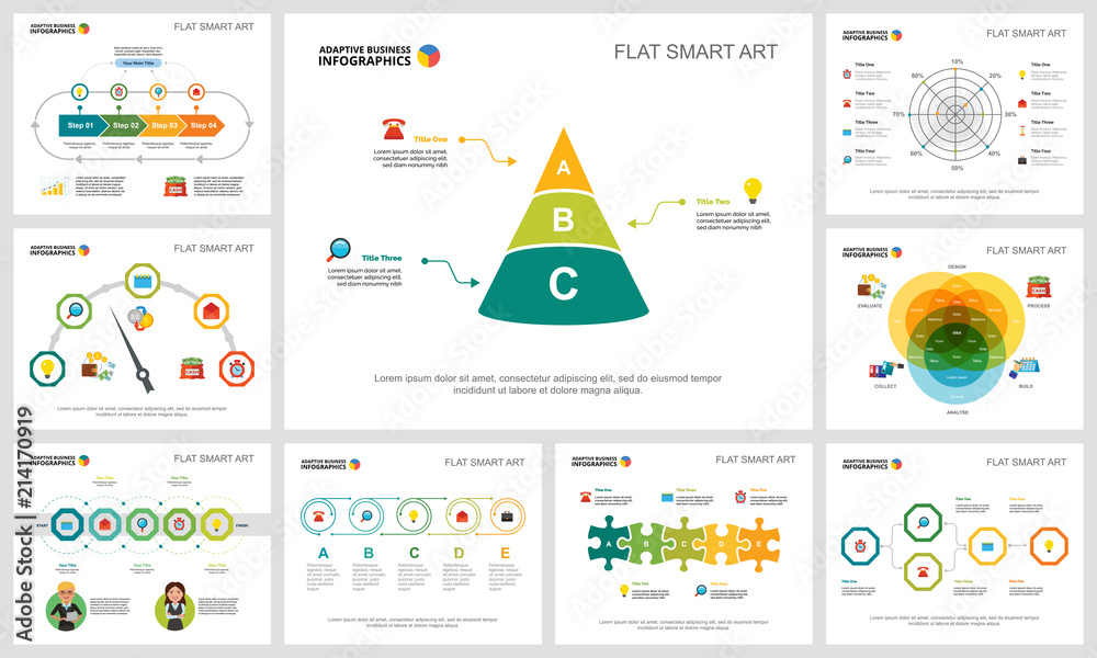 Colorful banking or planning concept infographic charts set. Business ...
