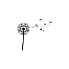 Flying dandelion silhouette vector.