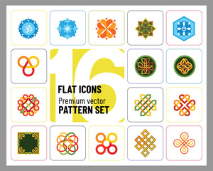 Wall Mural - Pattern Icon Set. Hexagon Pattern Infinite Knot Traditional Knot Chinese Amulet Round Pattern Creative Element Square Pattern Eternal Knot Decorative Element Auspicious Symbol Endless Knot