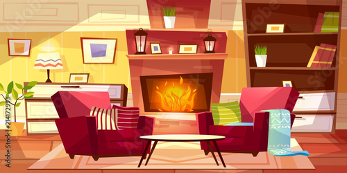 Living Room Interior Vector Illustration Of Cozy Modern Or Retro