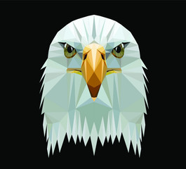 Wall Mural - Low poly triangular  bald eagle head on dark background, vector illustration EPS 10 isolated.  Polygonal style trendy modern logo design. Suitable for printing on a t-shirt.