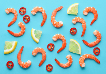 Poster - pattern of prawns, lemon and chili