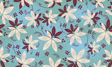 Retro Floral Wallpaper With Vine Leaves In Red And Blue