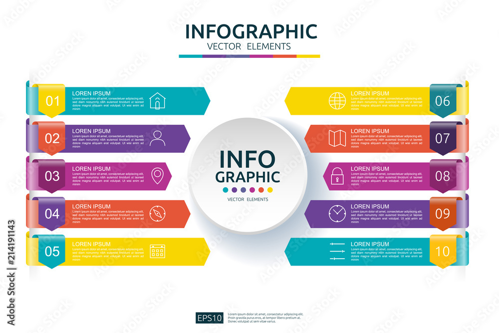 10 steps business infographic. timeline design template with arrow and ...