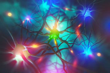 Aufkleber - Brain. Electrical activity of the human brain. 3D illustration of scientific research of neural networks