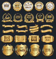 super sale retro golden badges and labels vector collection