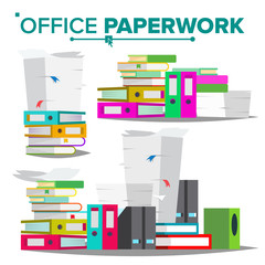 Canvas Print - Stack Of Papers, File Folders Vector. Cluttered Documentation. Accounting Bureaucracy. Isolated Flat Illustration