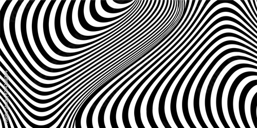 Fotografie, Obraz Abstract black and white striped wavy background