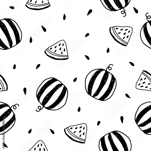 recznie-rysowane-wektor-wzor-z-arbuzami-i-plastry-arbuza-tropikalna-lato-owocowa-ilustracja-w-czarny-i-bialy-kolorach