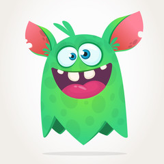 Wall Mural - Happy cartoon monster. Vector Halloween green monster with big ears. Big set of cartoon monsters