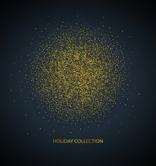 Abstract dark blue vector background with golden dots isolated on dark background. Glitter sparkle. Magic and Space. Gold fairy dust and firework. Beauty and elegant design and illustration. EPS 10