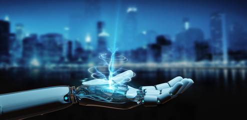 Aufkleber - white cyborg opening his hand 3d rendering