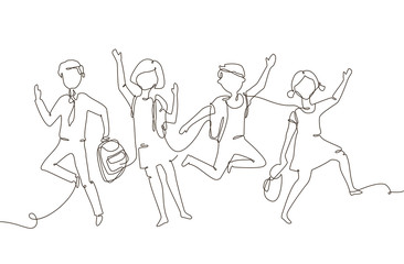 Sticker - Happy schoolchildren - one line design style illustration