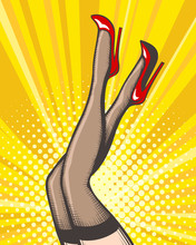 Pop Art Female Legs In Stockings And Red Shoes
