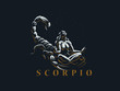 Sign of the zodiac Scorpio.  A woman meditates next to a scorpion.