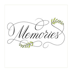 Wall Mural - memories text calligraphy with flourish elements  vector 