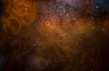 Vintage steampunk sign on canvas background with cogs and gears