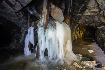 Underground abandoned ore mine shaft tunnel gallery